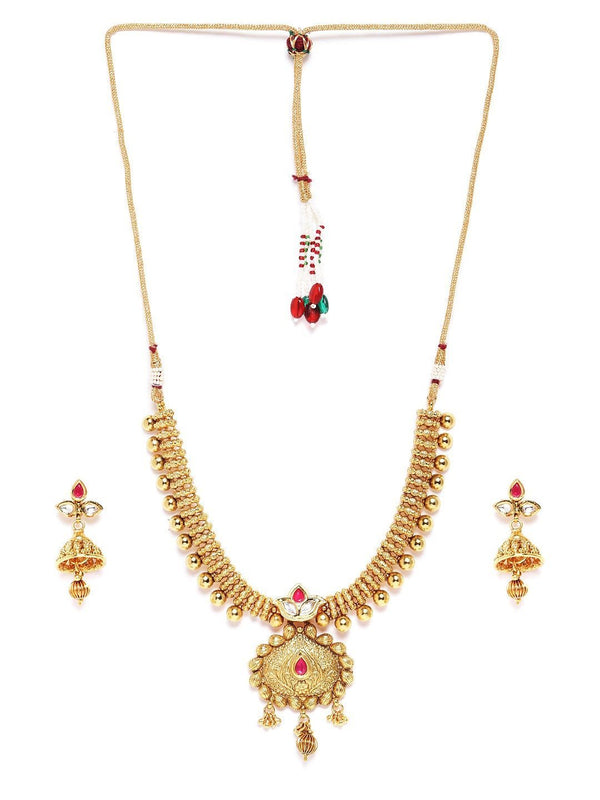 Women's Kundan Ruby Beads Gold Plated Jewellery Set - Priyaasi