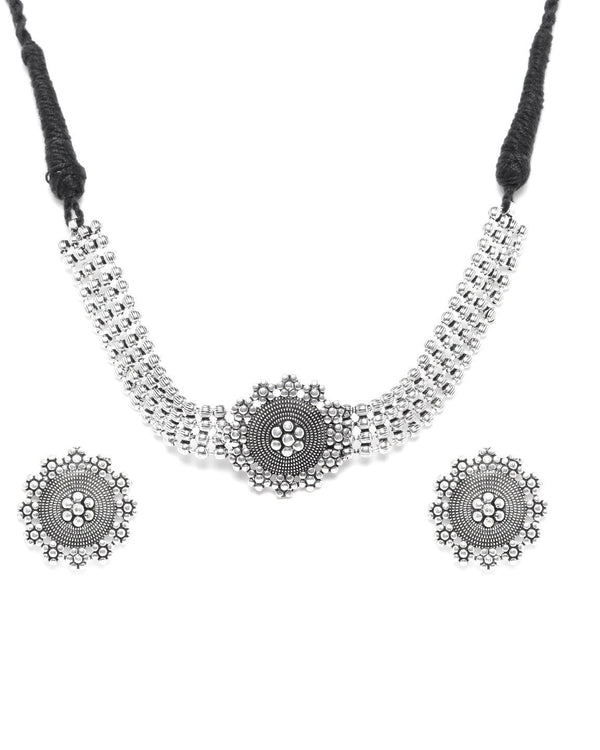 Women's German Silver Oxidised Floral Choker - Priyaasi