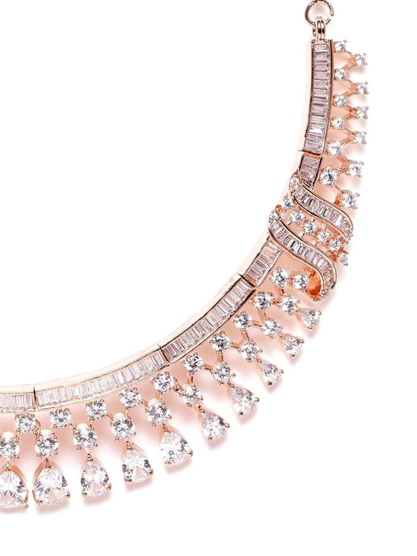 Women's Rose Gold American Diamond Jewellery Set - Priyaasi