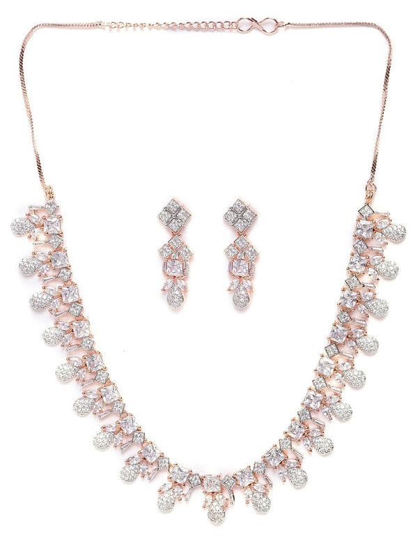 Women's  American Diamond Rose Gold Plated Leaf Jewellery Set - Priyaasi