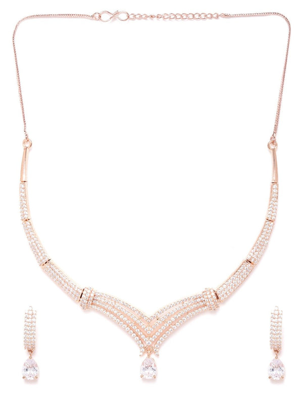 Women's  American Diamond Rose Gold Plated Jewellery Set - Priyaasi