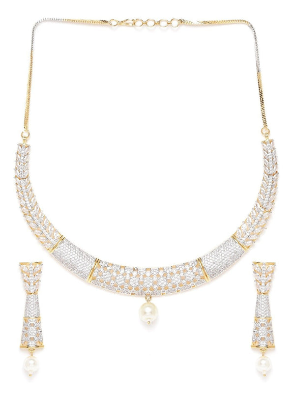 Women's Pearls American Diamond Gold Pated Jewellery Set - Priyaasi