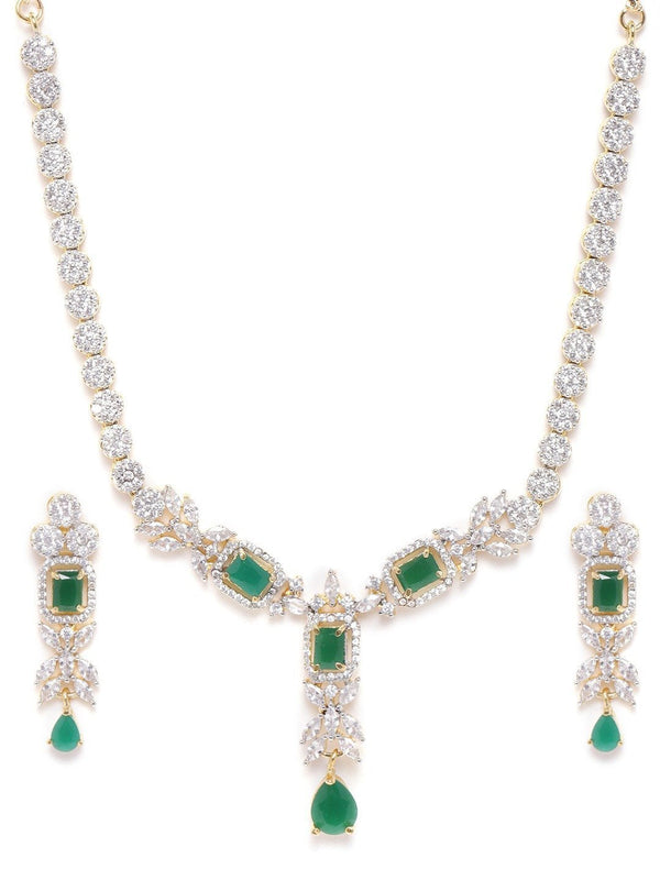 Women's Emerald American Diamond Gold Plated Jewwllery Set - Priyaasi