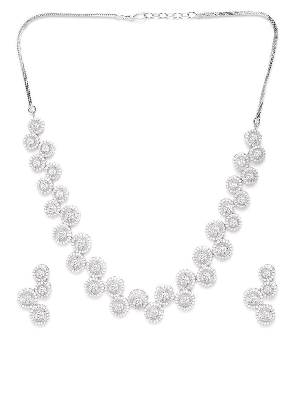 Women's  Shimmer Struck - American Diamond Silver Plated Jewellery Set - Priyaasi