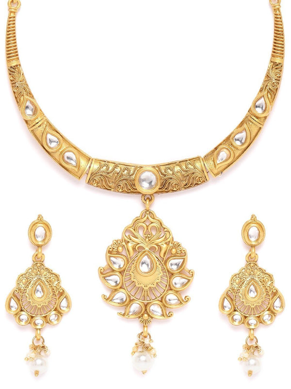 Women's Kundan Pearls Gold Plated Jewellery Set - Priyaasi