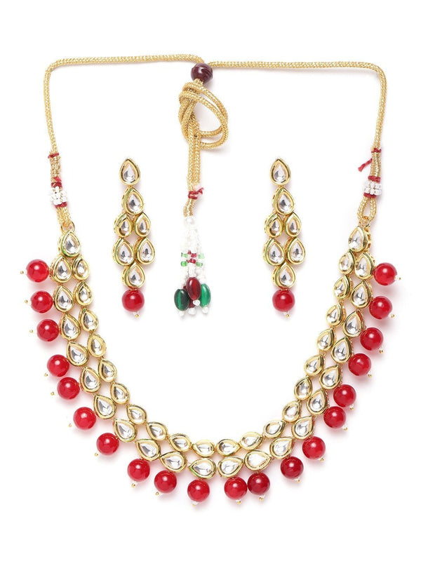 Women's Maroon Pearls Kundan Gold Plated Jewellery Set - Priyaasi