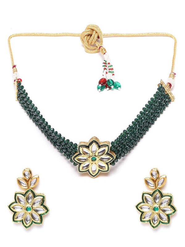 Women's Green Beaded Kundan Gold Plated Choker - Priyaasi