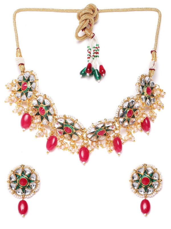 Women's Green Kundan Ruby Gold Plated Beaded Choker - Priyaasi