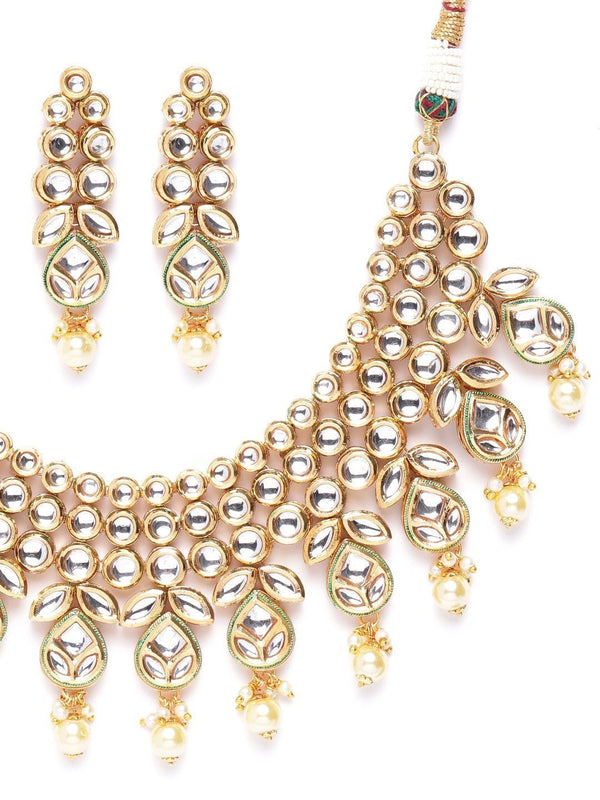 Women's Kundan Pearls Leaf Jewellery Set - Priyaasi