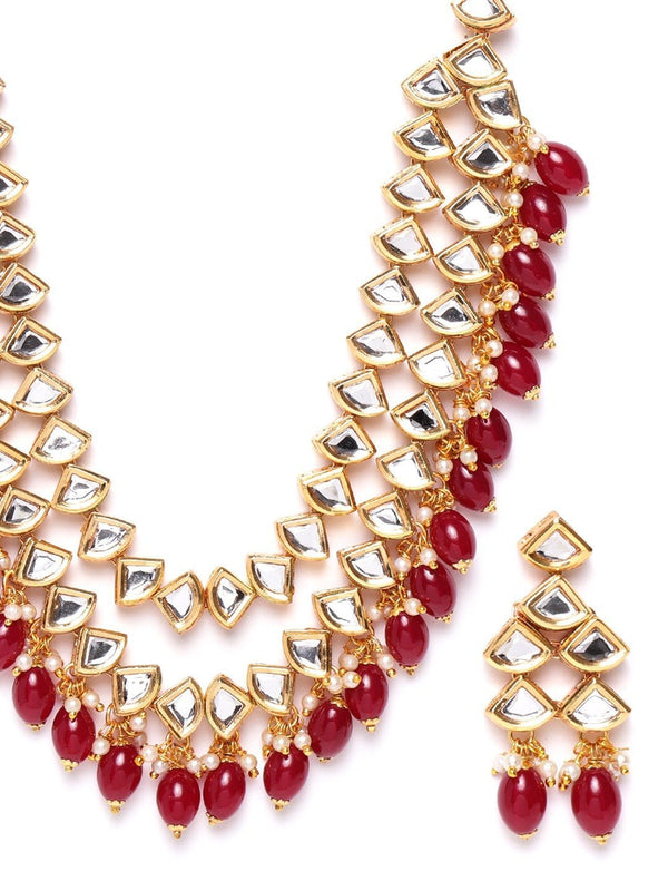 Women's Kundan Ruby Gold Plated Jewellery Set - Priyaasi