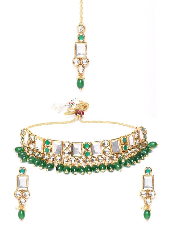 Women's Kundan Emerald StonesGold Plated Jewellery Set - Priyaasi