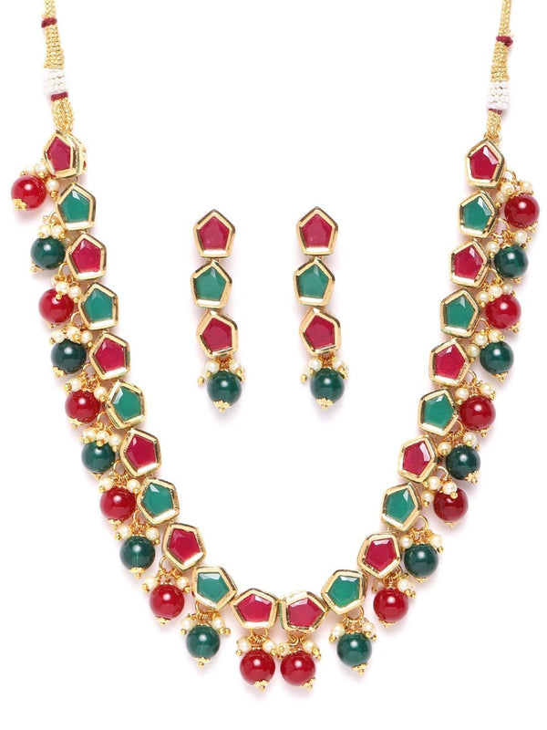 Women's Ruby Emerald Gold Plated Jewellery Set - Priyaasi