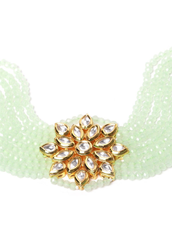 Women's Mint Green Kundan Beaded Gold Plated Choker - Priyaasi