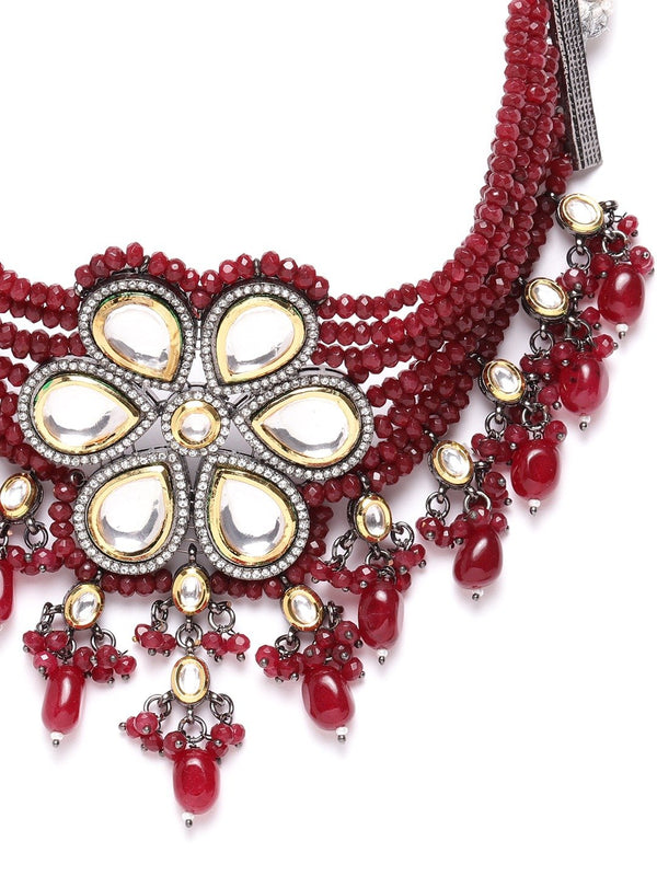 Women's Maroon Kundan Ruby Beaded Choker - Priyaasi