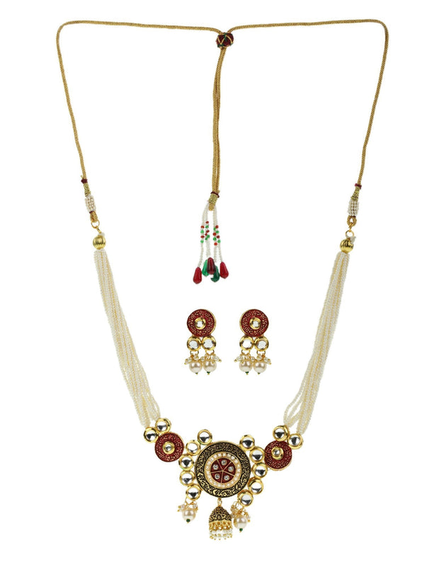 Women's White Kundan Beaded Meenkarai Jewellery Set - Priyaasi