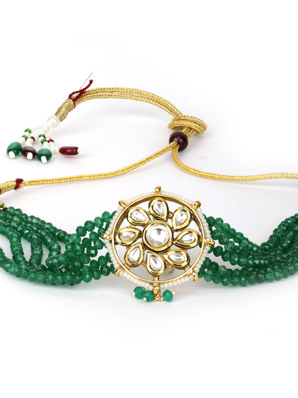 Women's  Green Beads Kundan Gold Plated Traditional Choker - Priyaasi