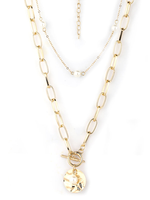 Women's  Gold Plated Pearls Layered Necklace - Priyaasi