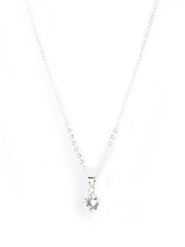 Women's  Silver Plated Cubic Zirconia Pendant Necklace - Priyaasi