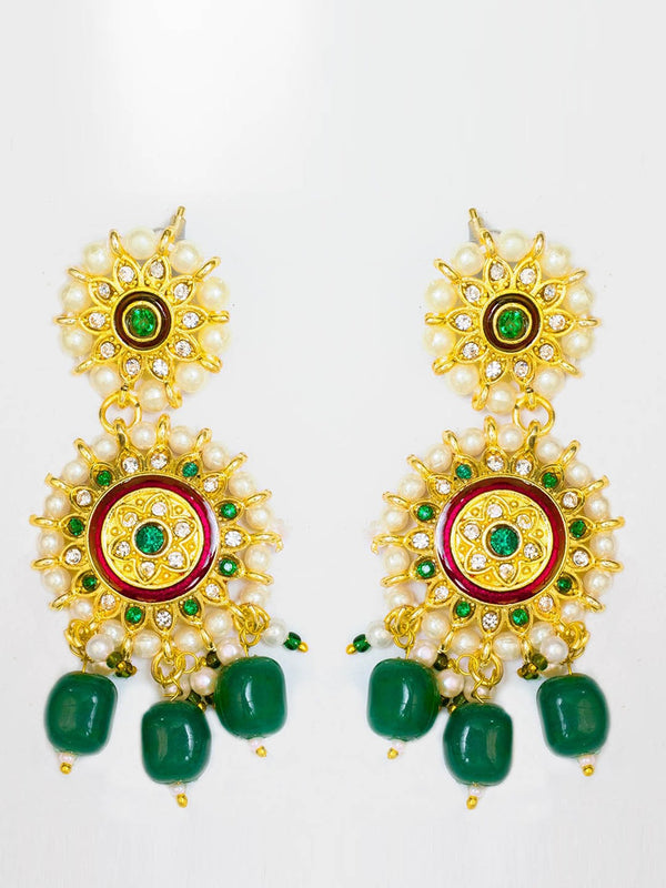 Women's Gold-Plated Green & White Beaded Jewellery Set - Morkanth