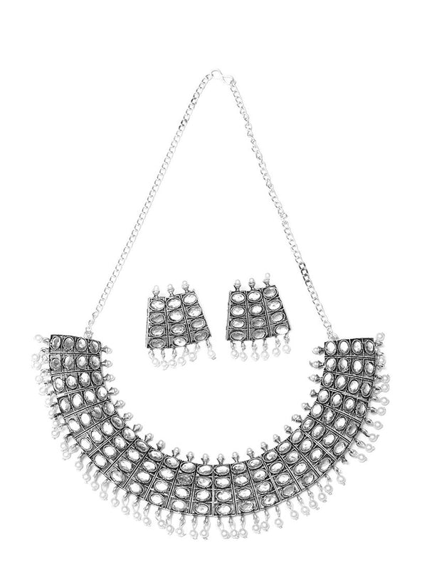 Women's Silver-Plated White Stone-Studded Jewellery Set - Morkanth