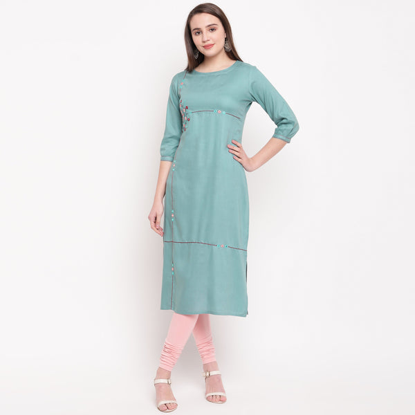 Women's Sea Green Rayon Kurta By Vuyz (1Pc)