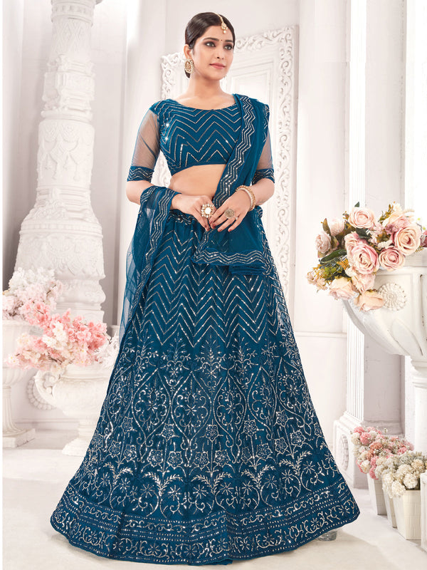 Women's Pestal Net Embroidered Lehenga Choli Set - Dwija Fashion