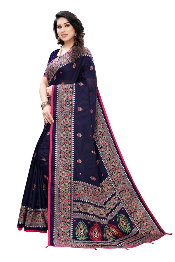 Vamika Blue Jute Silk Mirror Work Saree