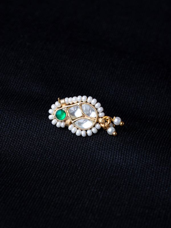 Gold Plated Kundan & Pearl Nose Pin For Women By Morkanth