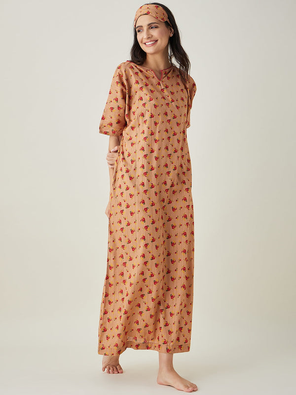 Women's Brown Rosewood Dreams Nightdress - The Kaftan Company