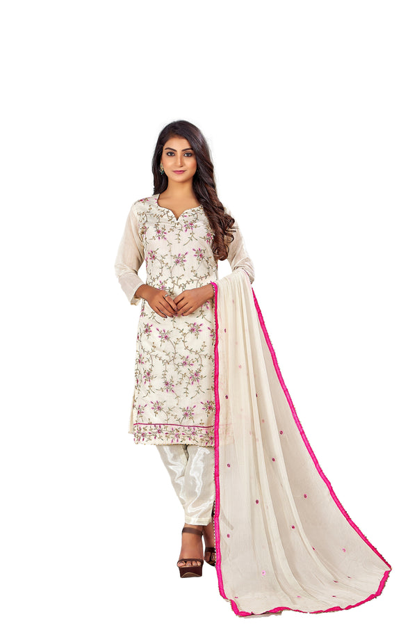 Women's Off White Colour Semi-Stitched Suit Sets - Dwija Fashion