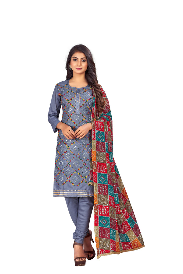 Women's Grey Colour Semi-Stitched Suit Sets - Dwija Fashion