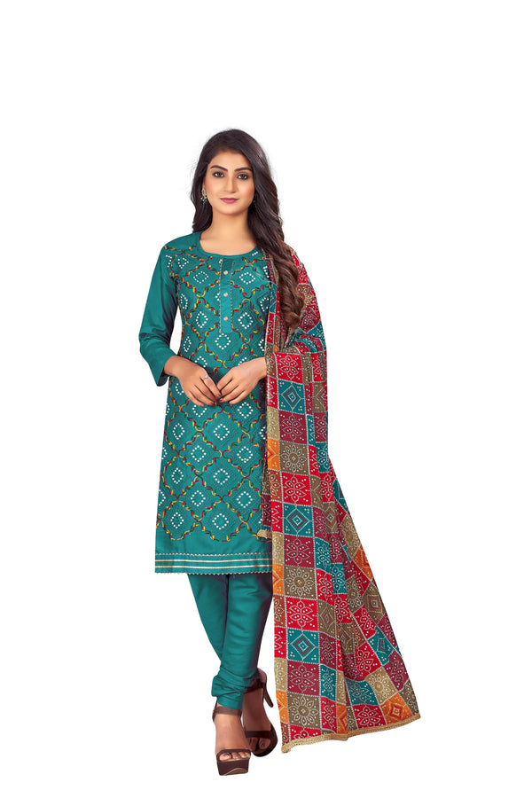 Women's Green Colour Semi-Stitched Suit Sets - Dwija Fashion