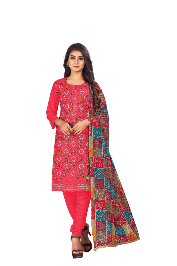 Women's Red Colour Semi-Stitched Suit Sets - Dwija Fashion