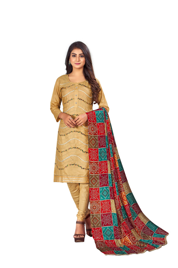 Women's Light Brown Colour Semi-Stitched Suit Sets - Dwija Fashion