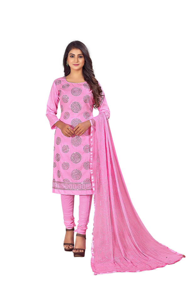 Women's Pink Colour Semi-Stitched Suit Sets - Dwija Fashion