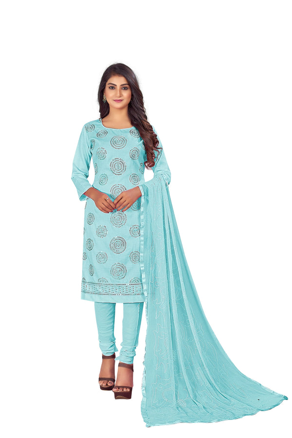 Women's Sky Blue Colour Semi-Stitched Suit Sets - Dwija Fashion