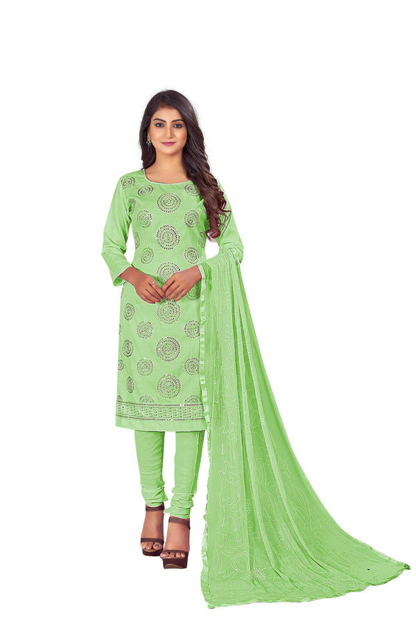 Women's Light Green Colour Semi-Stitched Suit Sets - Dwija Fashion