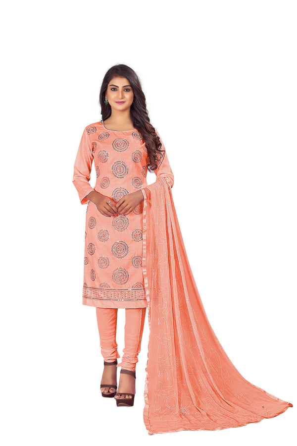 Women's Peach Colour Semi-Stitched Suit Sets - Dwija Fashion