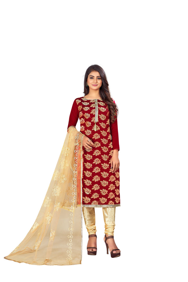 Women's Red Colour Semi-Stitched Suit Sets - Dwija Fashion