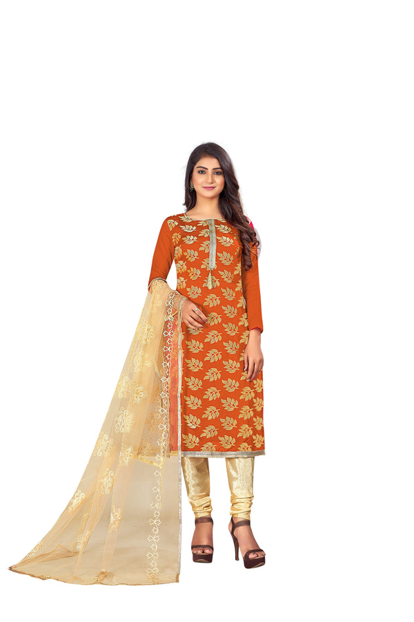 Women's Orange Colour Semi-Stitched Suit Sets - Dwija Fashion