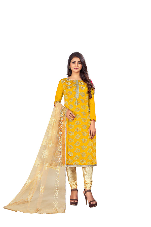 Women's Yellow Colour Semi-Stitched Suit Sets - Dwija Fashion