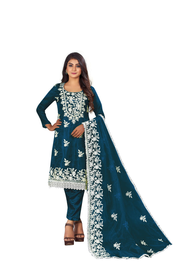 Women's Blue Colour Semi-Stitched Suit Sets - Dwija Fashion