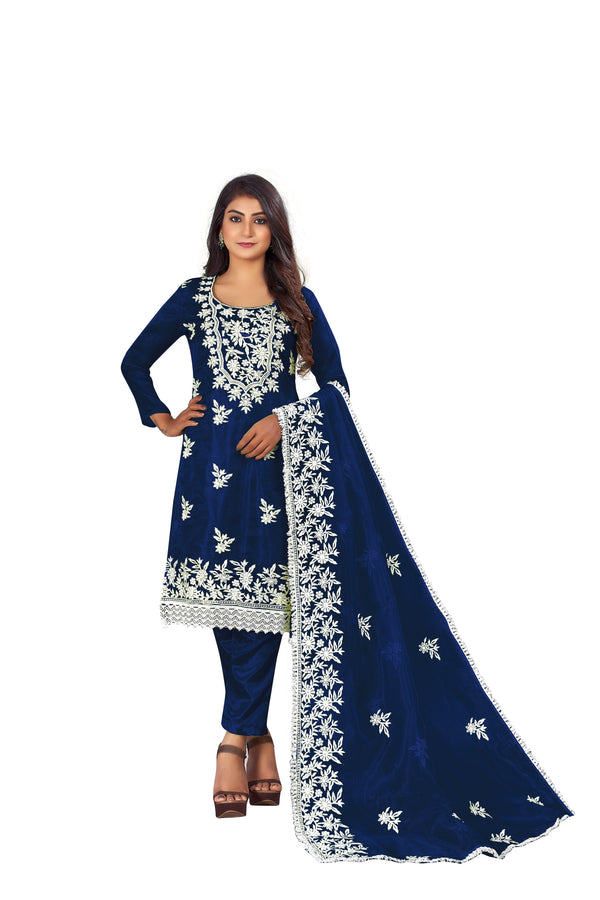 Women's Navy Blue Colour Semi-Stitched Suit Sets - Dwija Fashion