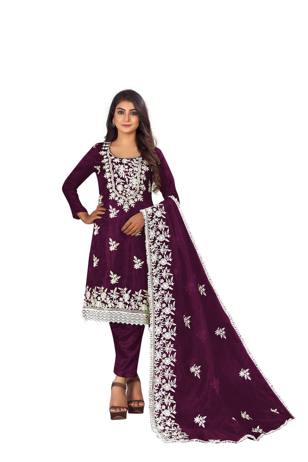 Women's Purple Colour Semi-Stitched Suit Sets - Dwija Fashion