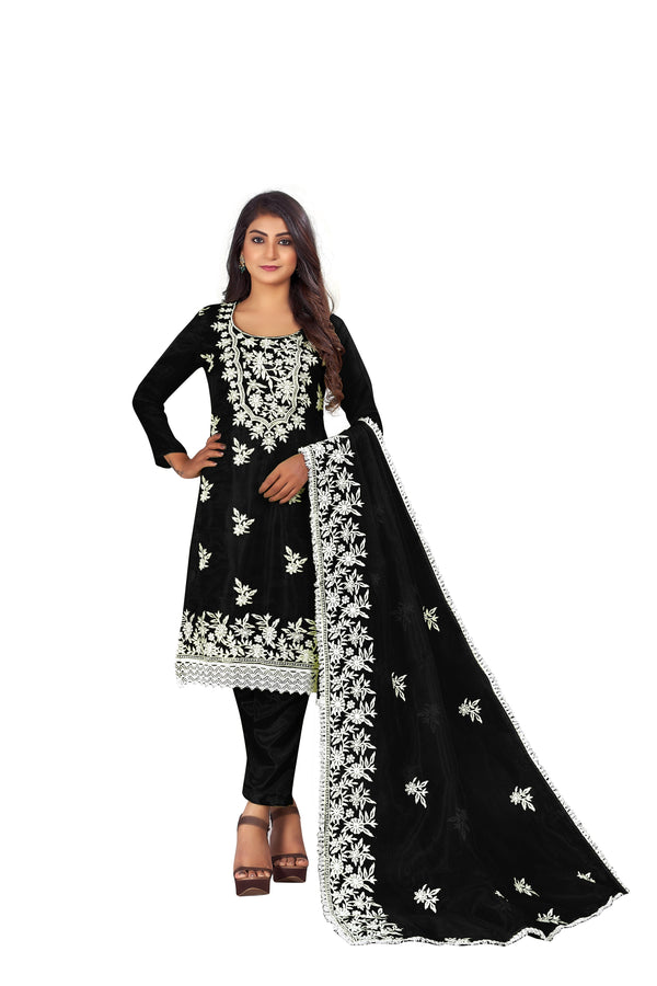 Women's Black Colour Semi-Stitched Suit Sets - Dwija Fashion