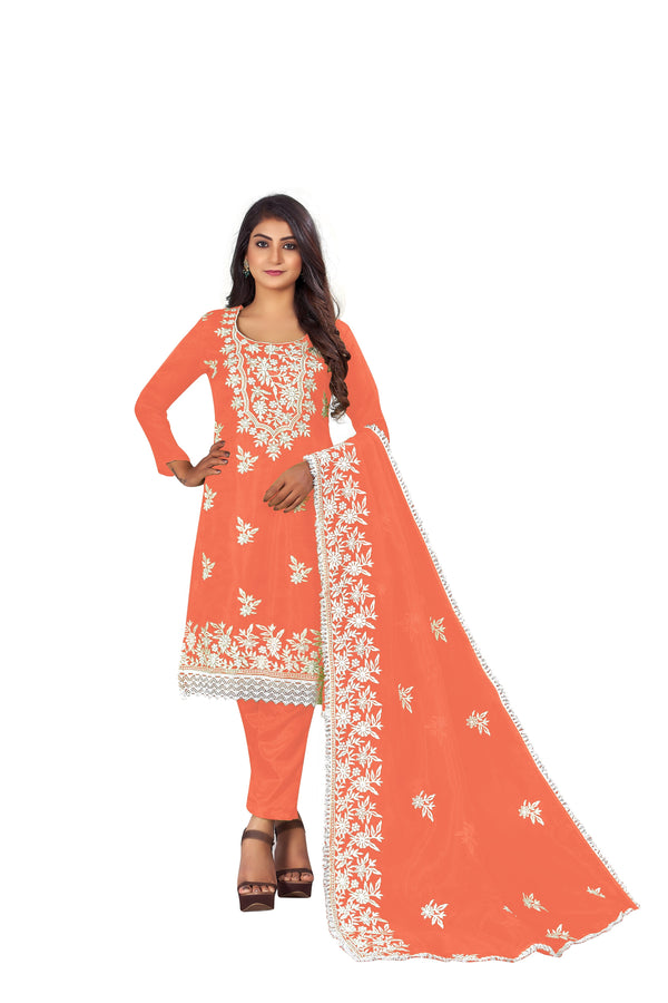 Women's Orange Colour Semi-Stitched Suit Sets - Dwija Fashion