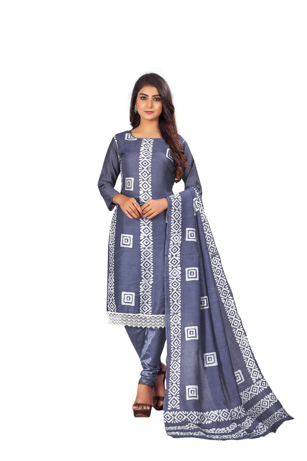 Women's Grey Colour Semi-Stitched Suit Sets - Dwija Fashion