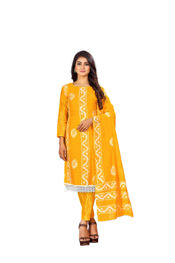 Women's Yellow Colour Semi-Stitched Suit Sets - Dwija Fashion