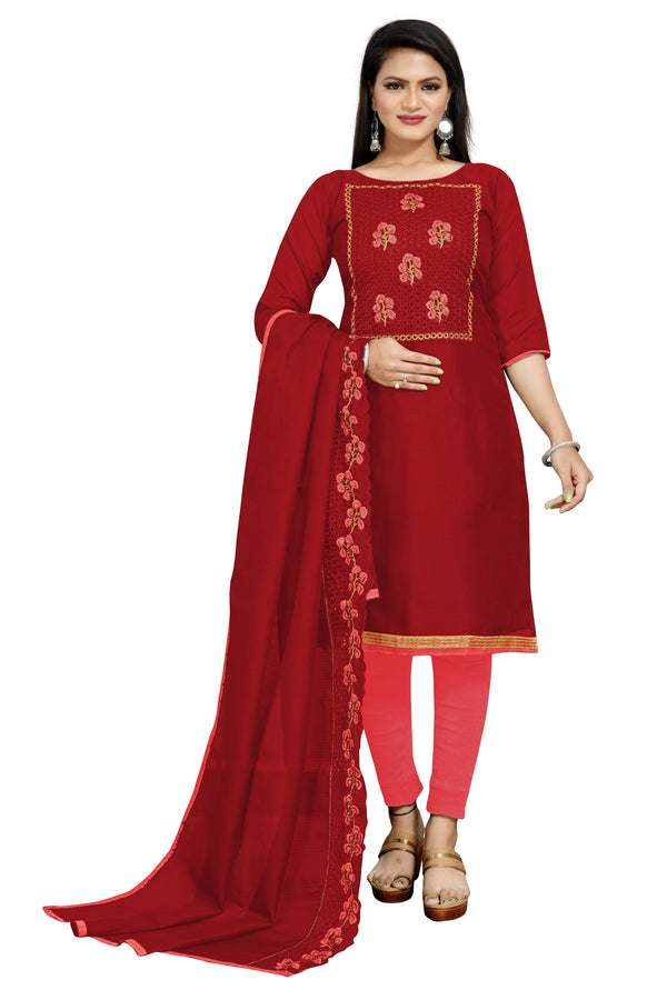 Women's Red Colour Semi-Stitched Suit Sets - Dwija Fashion