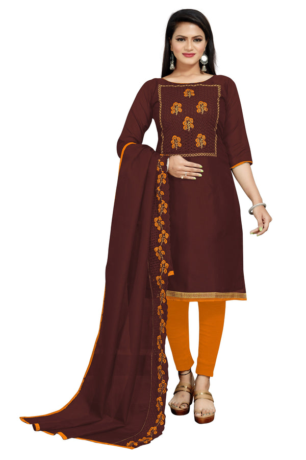 Women's Maroon Colour Semi-Stitched Suit Sets - Dwija Fashion